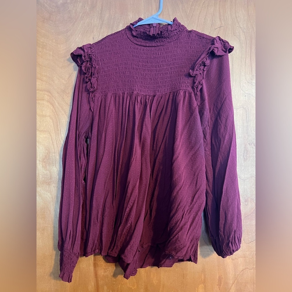 Women's Burgundy/ rust colored Ruffle Top